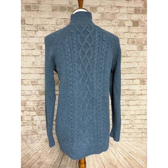 Garnet Hill 100% Cashmere Sweater Cable Knit Turtleneck Teal Blue Size XS - Picture 3 of 9